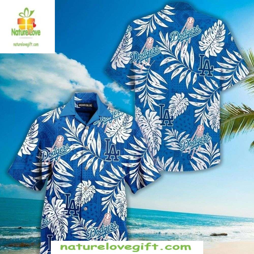 Los Angeles Dodgers Hawaiian Shirt Monochrome Foliage Baseball Fan Gear