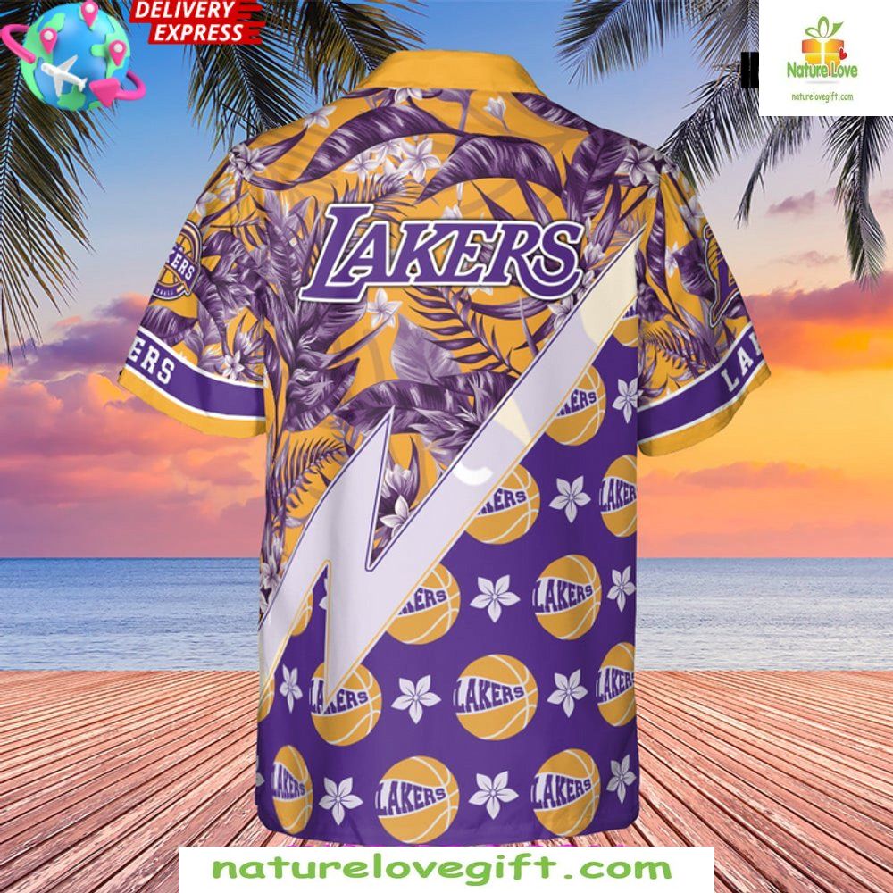 Los Angeles Lakers Hawaiian Shirt Tropical Basketball Design