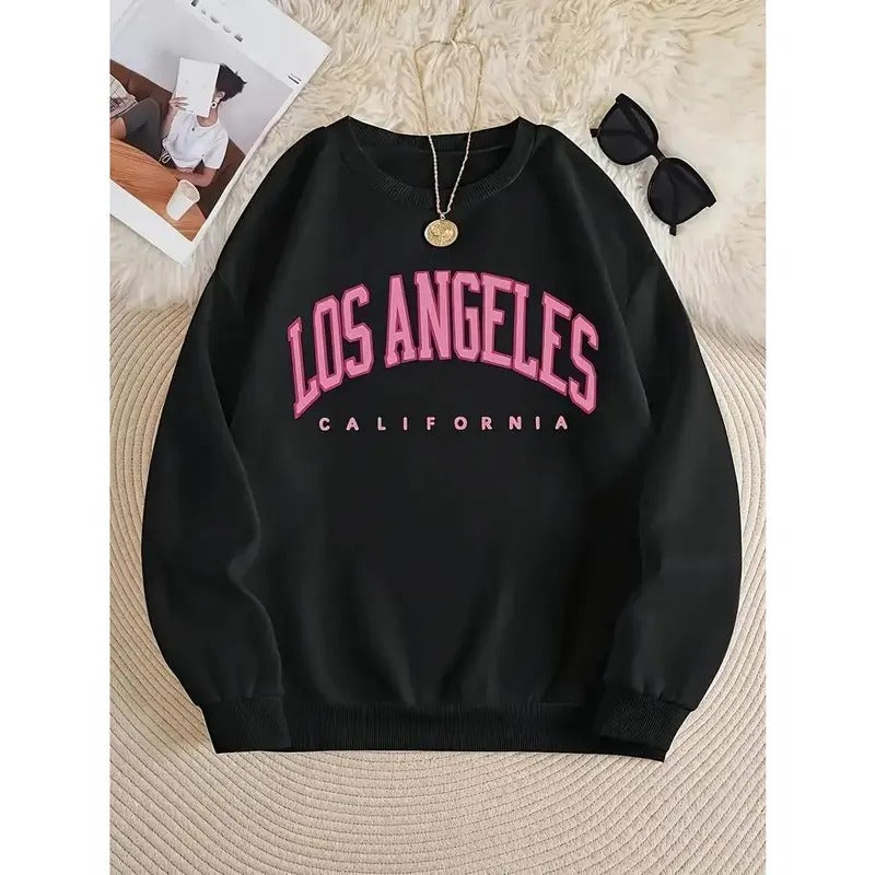 Los Angeles Print Pullover Sweatshirt, Casual Long Sleeve Crew Neck Sweatshirt For Fall & Winter, Women's Clothing...