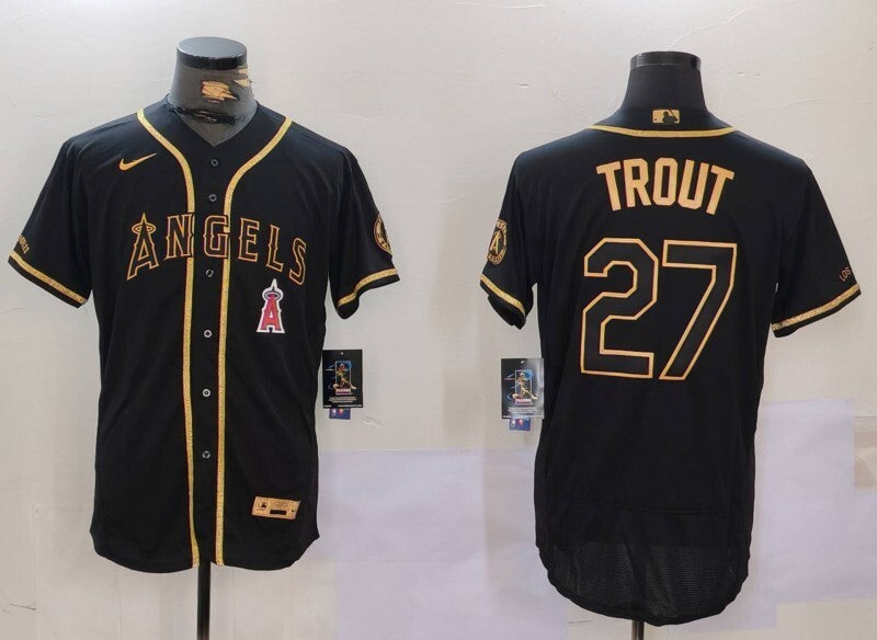 Los Angeles Angels #27 Mike Trout Angels Gold Text Style 3