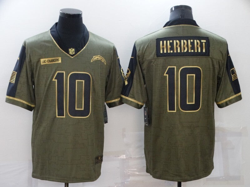 Los Angeles Chargers #10 Justin Herbert 21 Salute Gold Text 910