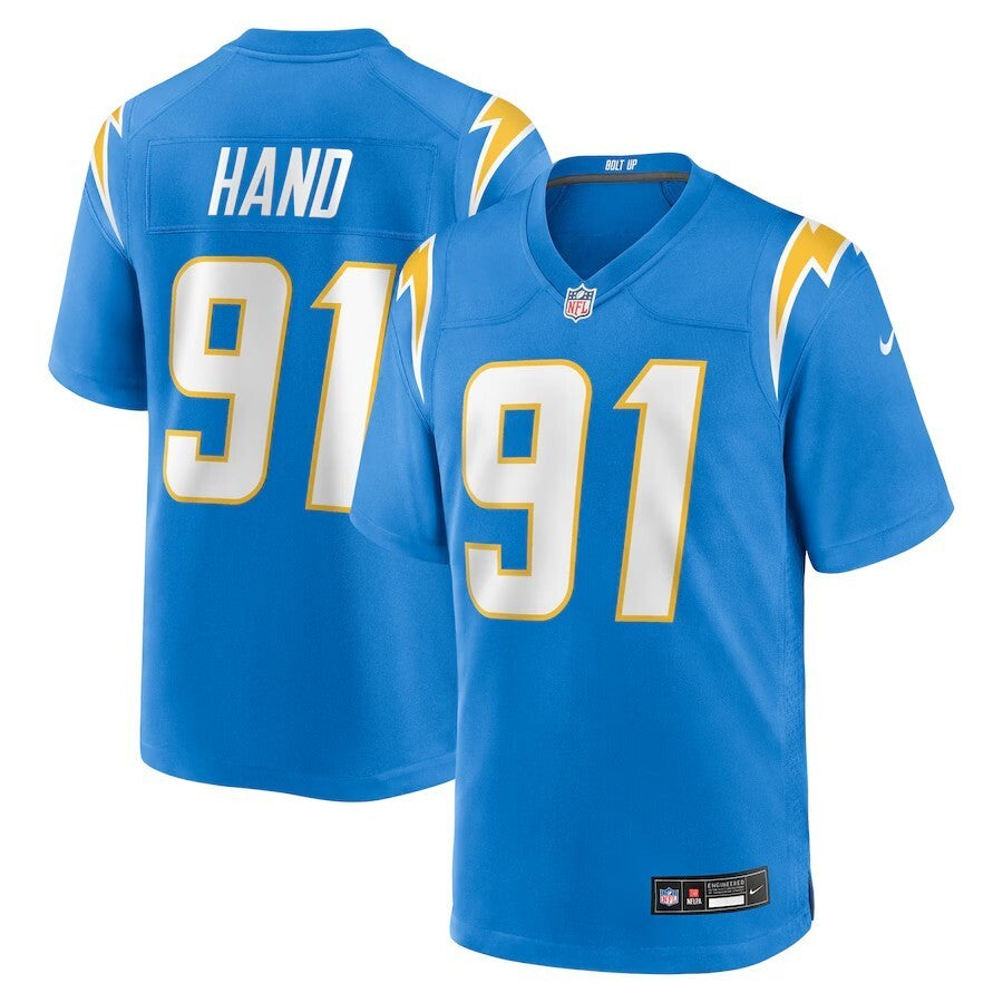 Los Angeles Chargers #91 Da'Shawn Hand Team Game Jersey - Powder Blue