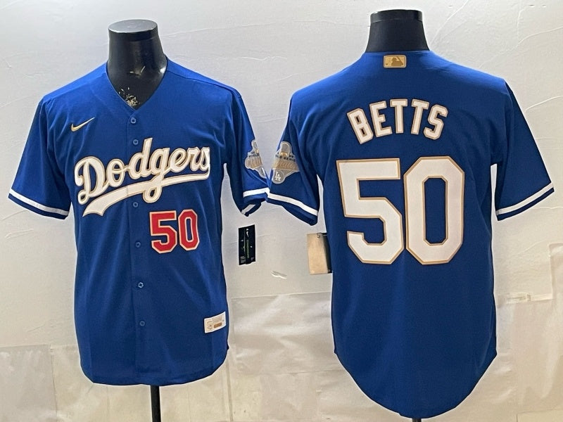 Los Angeles Dodgers #50 Mookie Betts Dodgers Gold Text V2