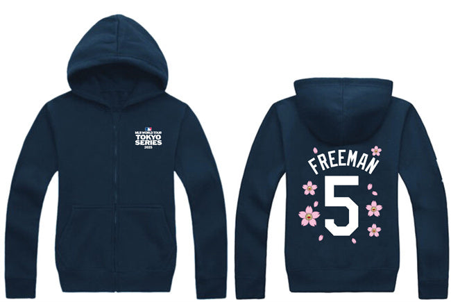Los Angeles Dodgers #5 Freddie Freeman Navy 2025 Tokyo Series Full-Zip Hoodie