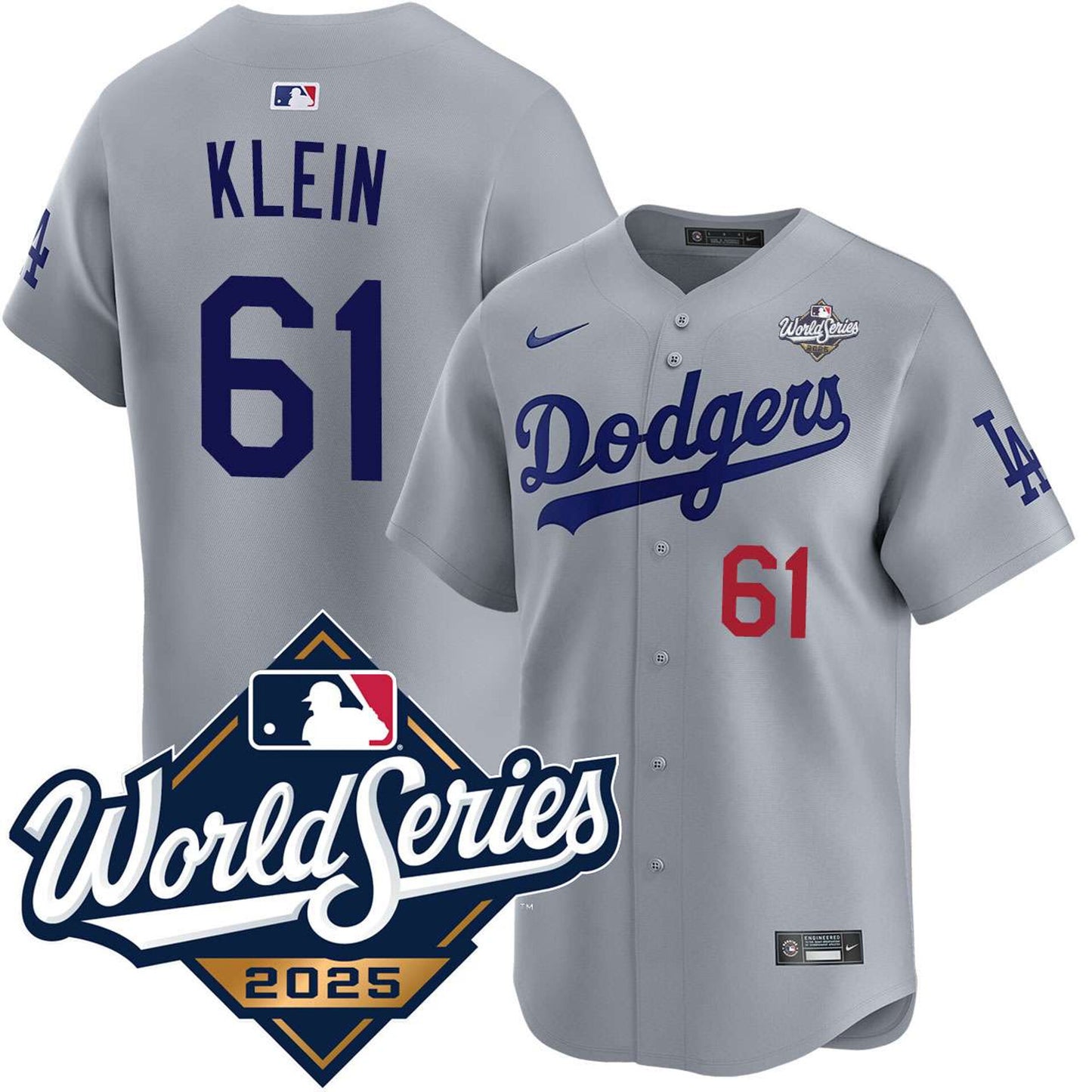 Los Angeles Dodgers #61 Will Klein Alternate Road Limited 2025 World Series Jersey