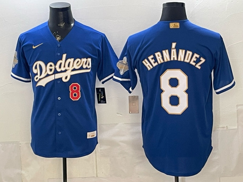 Los Angeles Dodgers #8 Enrique Hernandez Dodgers Blue Gold Adult