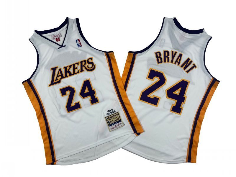 Los Angeles Lakers #24 Kobe Bryant Lakers 24 # White 09-10 Season Mitchell Retro Jersey -- Kobe