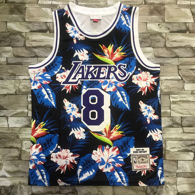 Los Angeles Lakers #8 Kobe Bryant Heat Transfer Floral Pocket Edition Jersey and Shorts Style 1