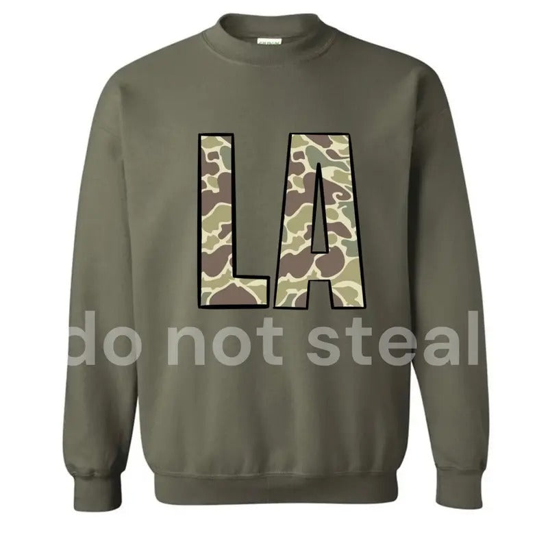Louisiana LA Old Camo Crewneck Sweatshirt T-Shirts, Hoodie | InkThreadWorks.com