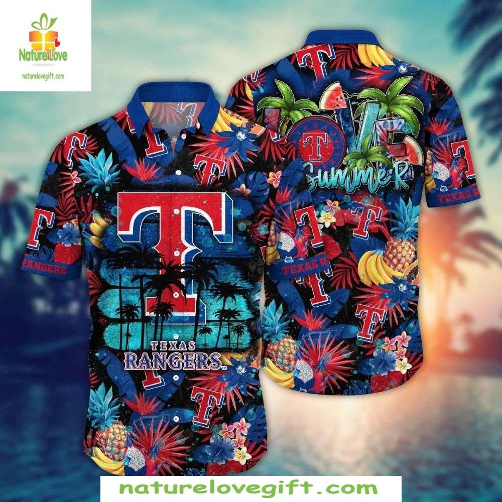 Texas Rangers Hawaiian Shirt Love Summer Tropical Paradise MLB Baseball Apparel