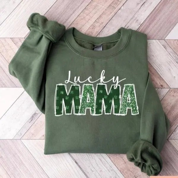 Lucky Mama tshirt-sweatshirt-hoodie, Mama St Patrick's Day T-shirt, Retro Mama Shirt, Irish Mama Gift, Lucky Shamrock...