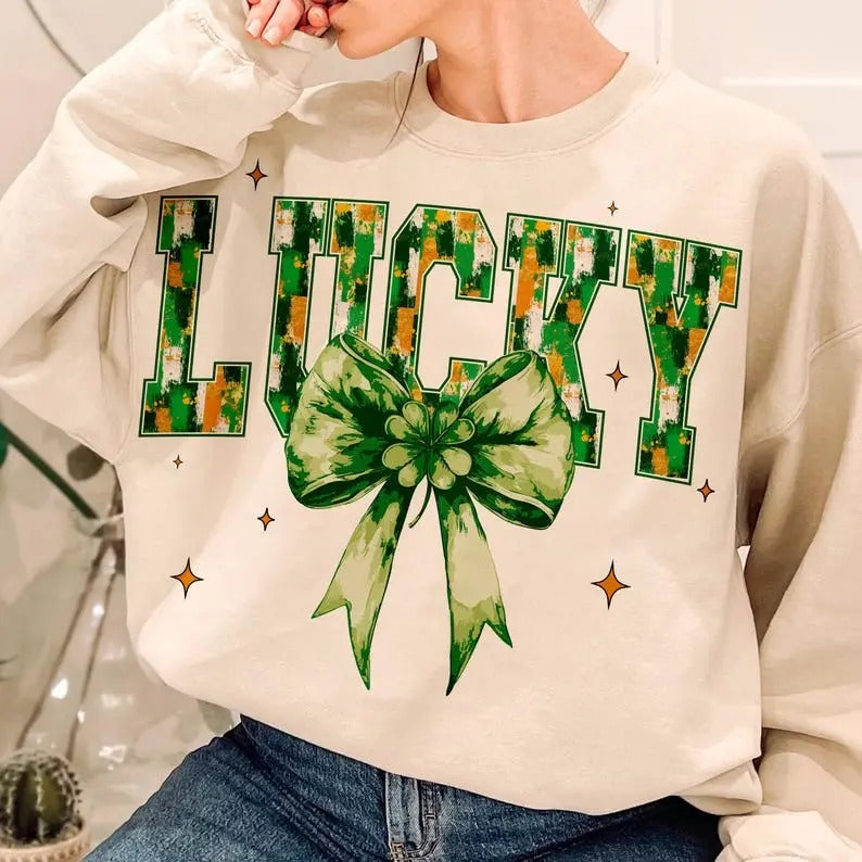 Lucky St.Patricks Day Coquette t-shirt,sweatshirt,hoodie, St Patricks day sweatshirt, Retro St.Patricks tshirt, Irısh...