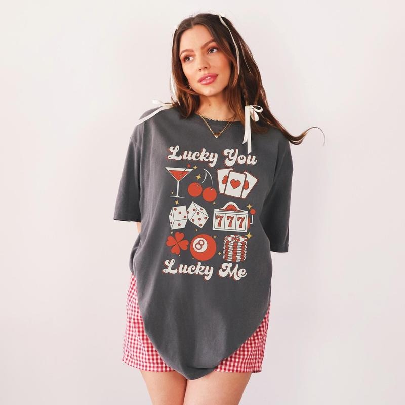 Lucky You Lucky Me T-Shirt, Cool 90s Trendy Graphic Tee, Casino, Charms, Cherry Art, 8 Ball, Las Vegas, Terriblay
