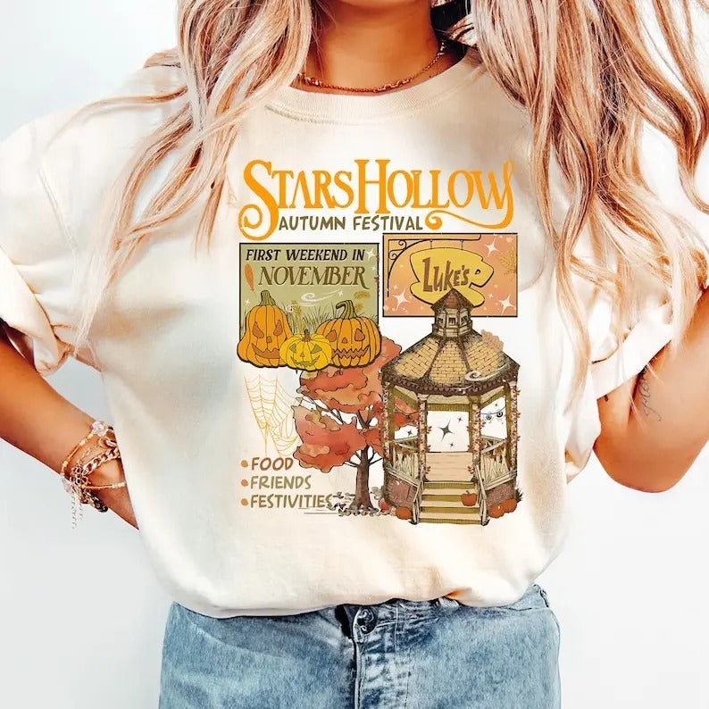 Luke's Stars Hollows tshirt, Autumn Festival tshirt, Stars Hollow First Weekend of November, Retro Style Lukes Diner...