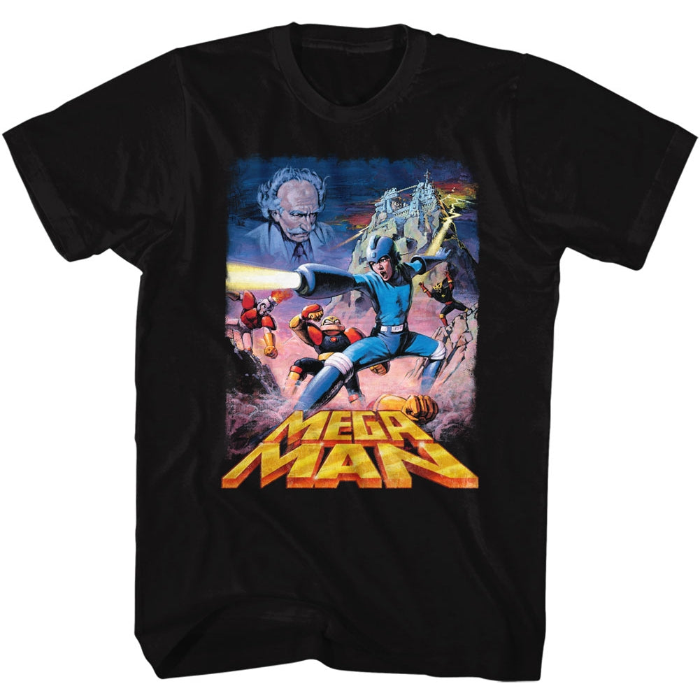 Mega Man Mens S/S T-Shirt - Postery Megaman - Solid Black