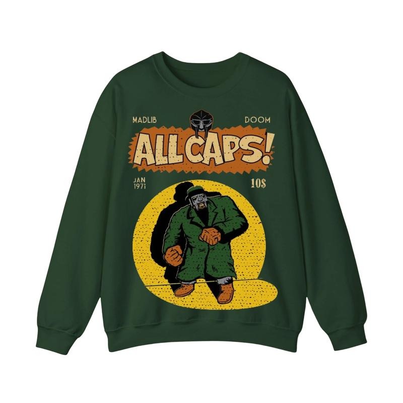 MF Doom Madlib All Caps Sweatshirt, Metal Face Graphic Tee, Menswear Streetwear Tops, Casual Fabric Sweater