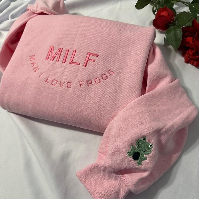 MILF, man I love frogs embroidered sweatshirt, funny gifts for her, women sweatshirt, oversized crewneck Cotton Cotton Casual