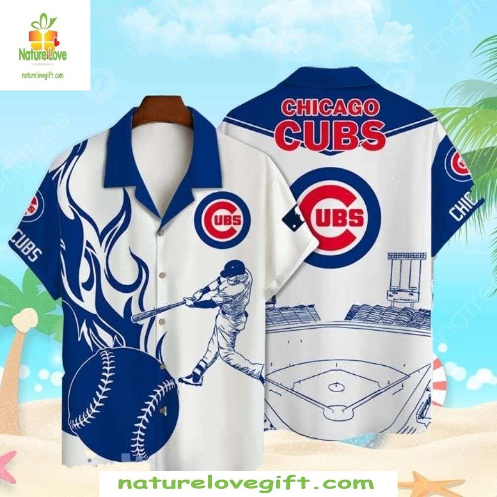 Chicago Cubs Hawaiian Shirt with Wrigley Field Stadium Design