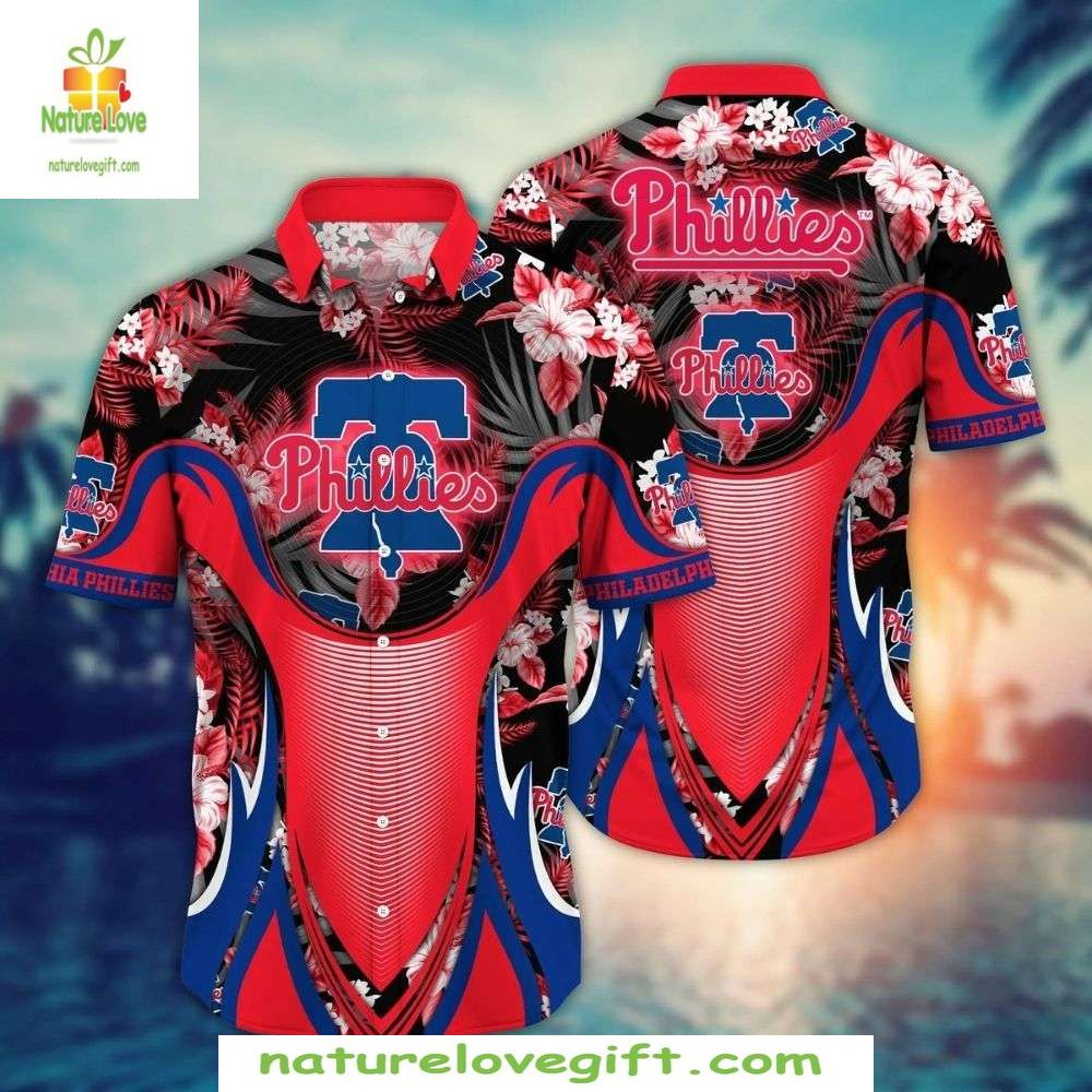 Philadelphia Phillies Hawaiian Shirt Red Tropical Hibiscus Baseball Fan Apparel