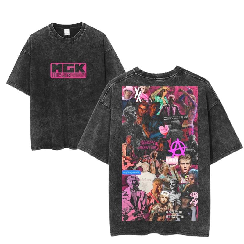 Machine Gun Kelly Bloody Valentine Graphic T-Shirt, MGK Collage Rock Tee, Punk Rock Star Shirt, Vintage Aesthetic Music Tee, Unisex Concert Merch