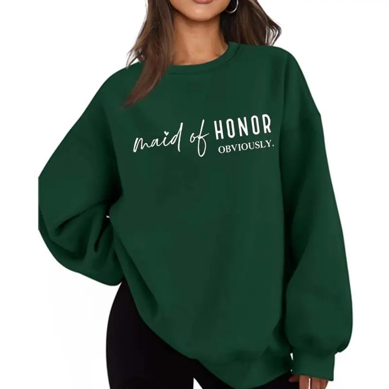 Maid of Honor Obviously Funny Sweater Casual Street Style Fleece Crewneck Pullover Sweatshirt Tops Trendy For Women For Men, Perfect Gift