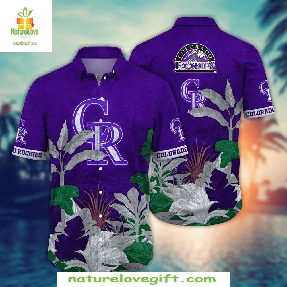 Colorado Rockies MLB Hawaiian Shirt Majestic Purple Tropical Aloha Baseball Apparel