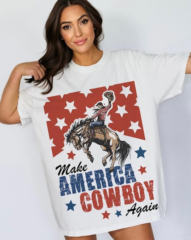 "Make America Cowboy Again , Western , 4th of July , Western 4th of July , Fourth Of July , America, Sublimation Designs, Freedom Shirt, Unisex T-Shirt"