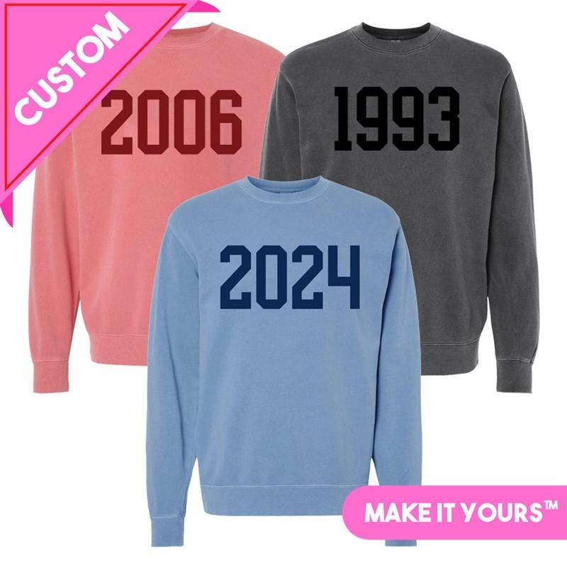 Make It Yours 'Year' Cozy Crew CUSTOM YEAR Sweatshirt Long Sleeve Vintage T-Shirts, Hoodie | InkThreadWorks.com