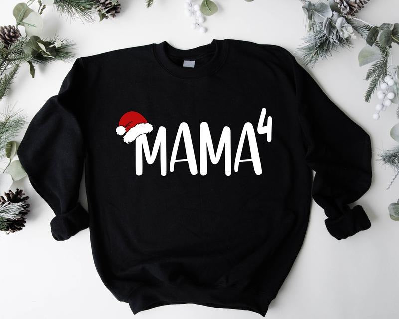 Mama 4 Christmas Sweatshirt, Pregnancy Announcement Xmas Hoodie, Cute Mom Of Four Winter Holiday Gift Sweater, Fourth...
