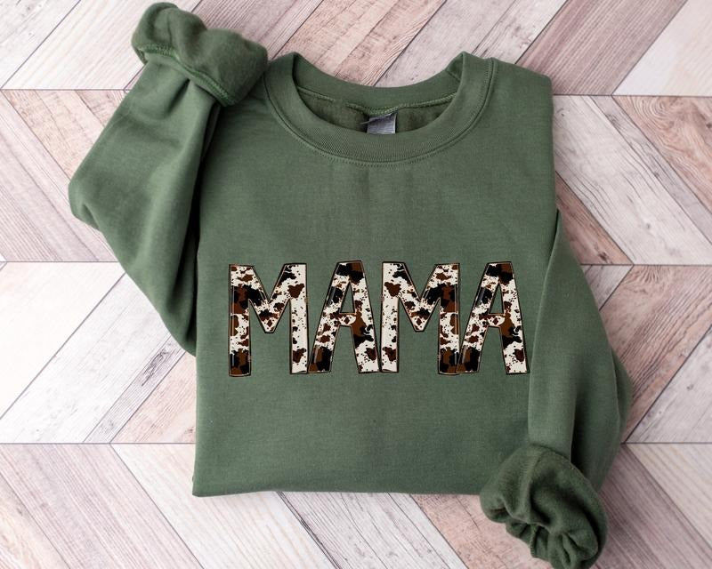 Mama Sweatshirt, Buffalo Plaid Mama Sweatshirt, Cow Pattern Mama Crewneck, Western Mama Sweatshirt, Mom To Be Sweatshirt,...
