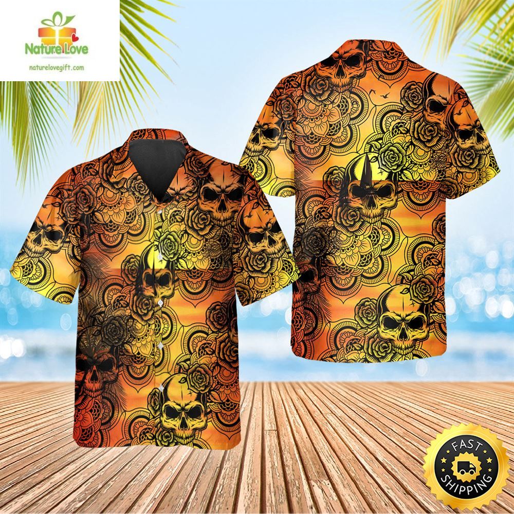 Hawaiian Shirt Mandala Roses Skull Aloha Beach Summer
