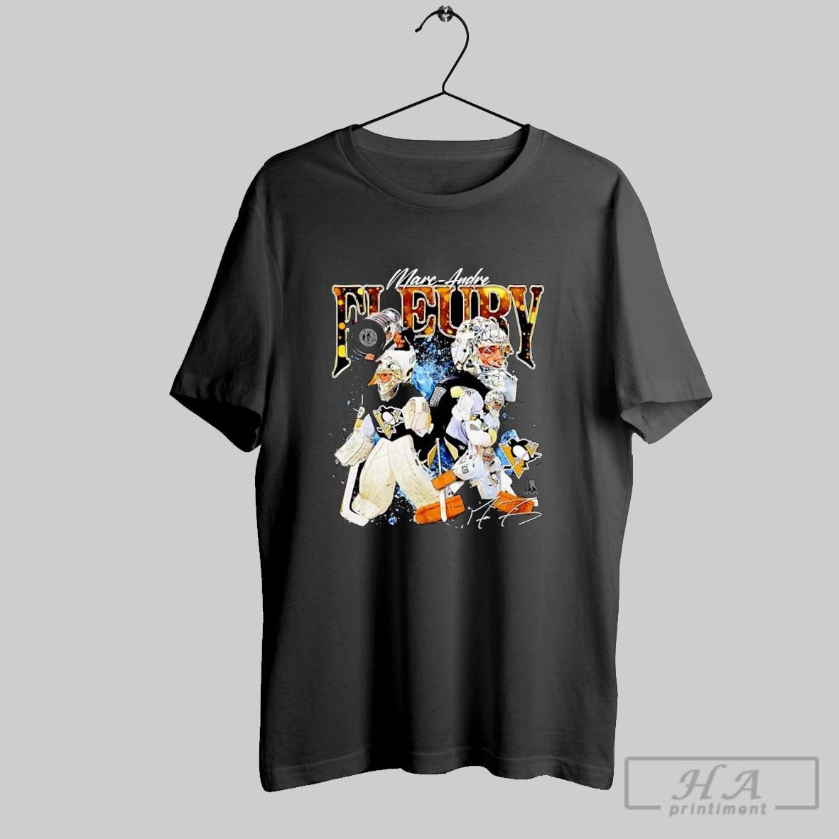 Marc Andre Fleury Black Pittsburgh Penguins Graphic Retro Shirt Hoodie Sweater Longsleeve And V Neck