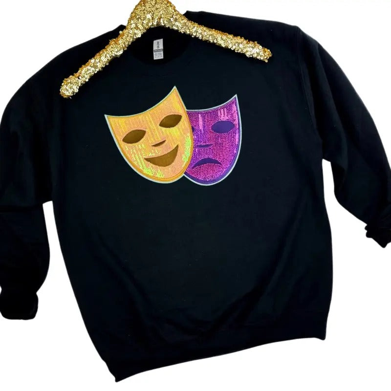 Mardi Gras Sequin Patch Gildan Sweatshirt -- BLACK T-Shirts, Hoodie | InkThreadWorks.com