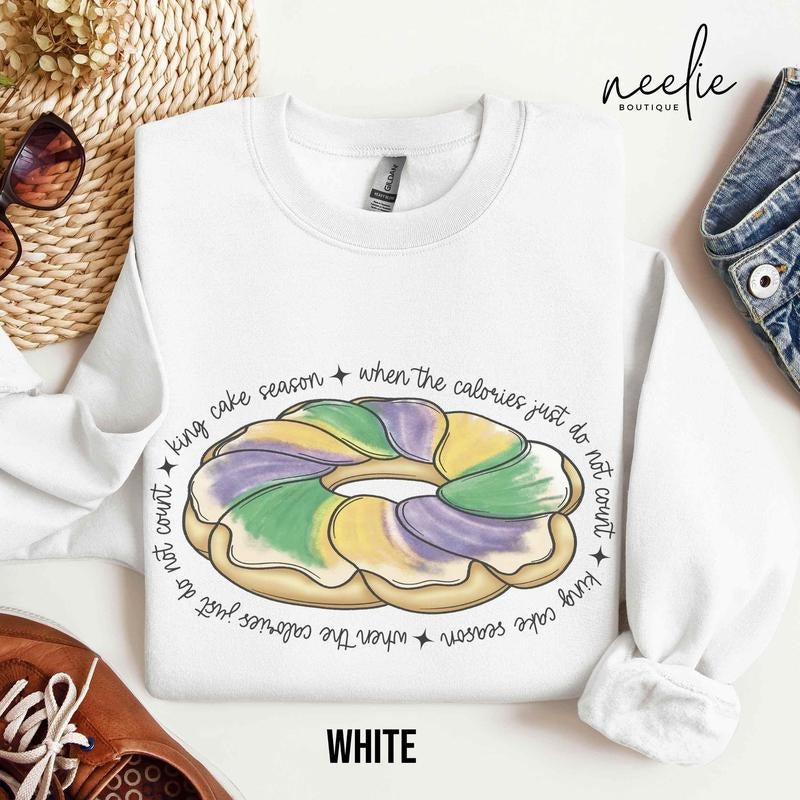 Mardi Gras Sweatshirt, King Cake Calories Funny Mardi Gras 2025 Parade Party Crewneck Sweater