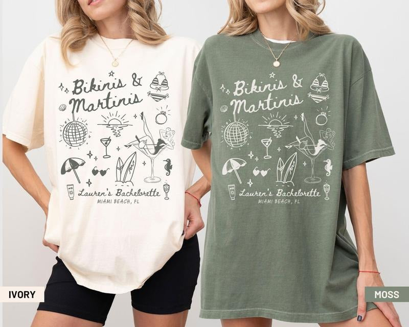 Martinis & Bikinis Bachelorette Comfort Colors Shirt, Custom Beach Bach Party Tshirts, Florida Girls Weekend Trip, Mexico...