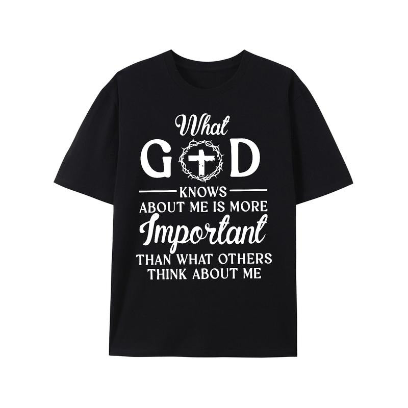 Men's Casual "What God Knows" Print Crew Neck Short Sleeves T-Shirts For Summer Made in USA Hoodie, Sweatshirt