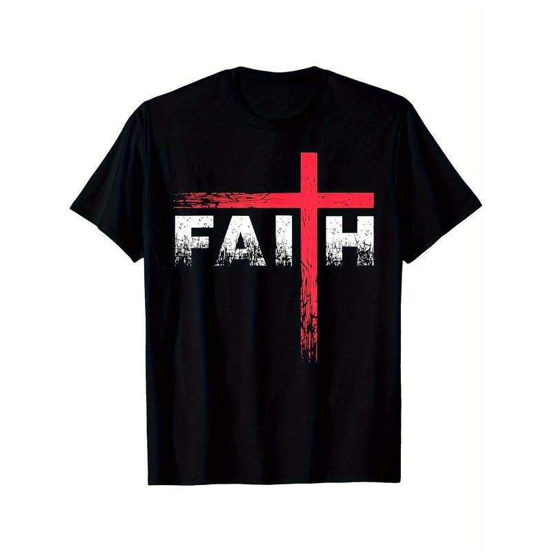 Men's Christian Faith & Cross T-Shirt, Cotton Crew Neck Short Sleeve Tee, Casual All-Season Knit Fabric Top, Regular Fit Weekend Wear - Ideal for Valentine's, New Year, Father's Day, Christmas, Religious Event Apparel | Bold Graphic Tee | Made in USA