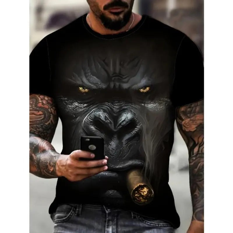 Men's Plus Size 3D Gorilla Print Short Sleeve T-Shirt for Summer Street Style Novelty Tees Made in USA Hoodie, Sweatshirt