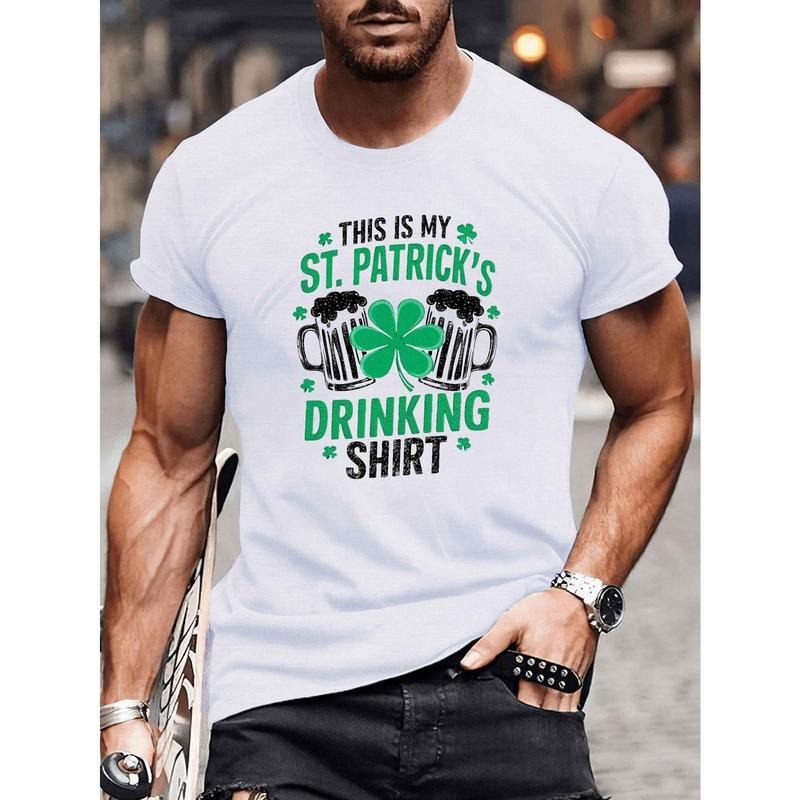 Men's St. Patrick's Day "Drinking Shirt" Graphic Tee - Olive Green Casual Short Sleeve T-Shirt with Clover & Beer Mug Print, Cotton, Machine Washable Made in USA