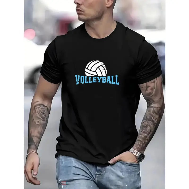 Mens Volleyball Champion Graphic Tee - Comfortable Short Sleeves for Casual Summer Style - Eye-Catching Print Design Made in USA