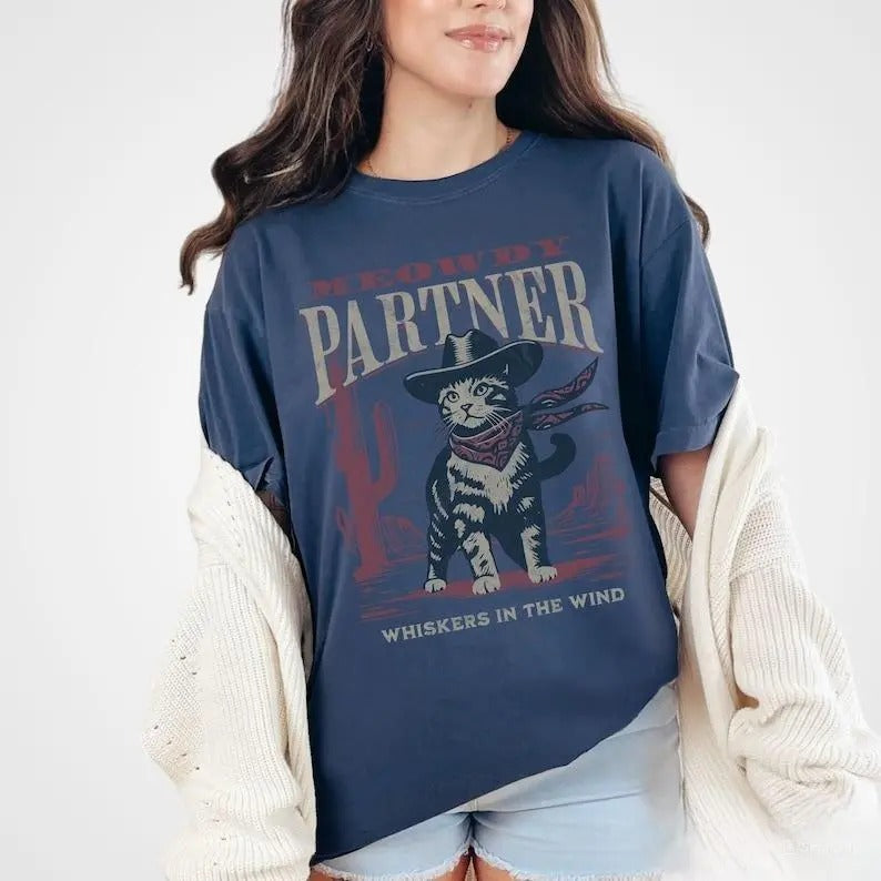 Meowdy Partner Cowboy Cat Shirts, Funny Cowboy Cat Shirt, Parody Tshirt, For Women, For Men