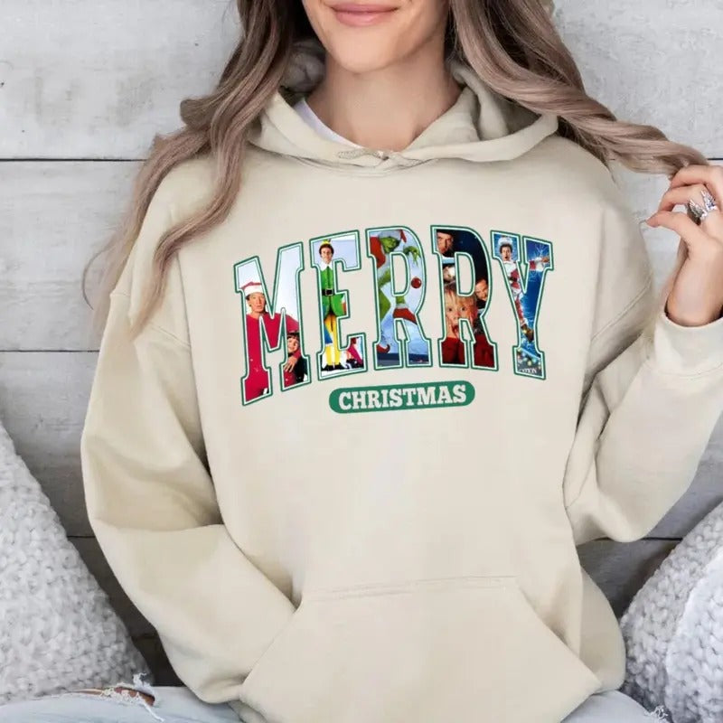 Merry Christmas 90s Movies Crewneck, Vintage Christmas Movies Shirt, Retro Xmas Movies Sweatshirt, Family Reunion Hoodie, 1990s Holiday,Unisex Sweater
