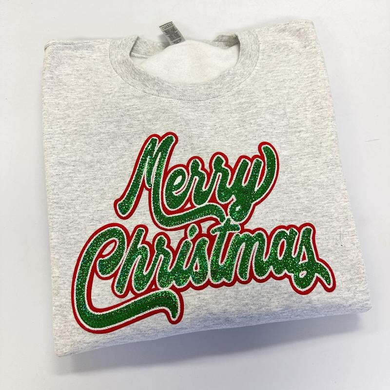 Merry Christmas Sequin Patch Gildan Sweatshirt T-Shirts, Hoodie | InkThreadWorks.com