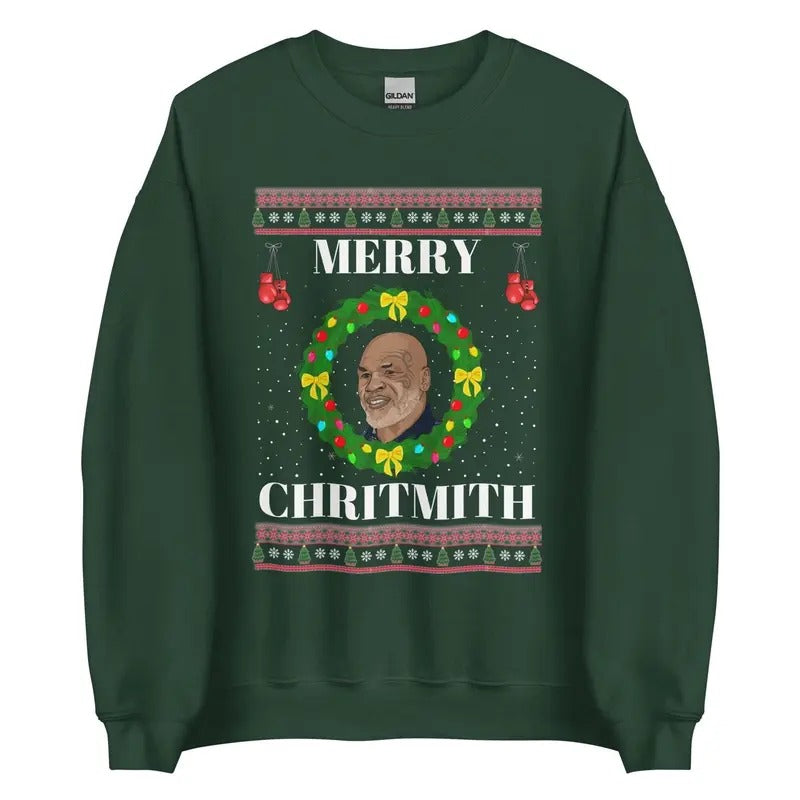 Merry Chrithmith Ugly Christmas Sweater, Mike Tyson Funny Christmas Sweatshirt, Ugly Christmas Cotton Crewneck T-Shirts,...