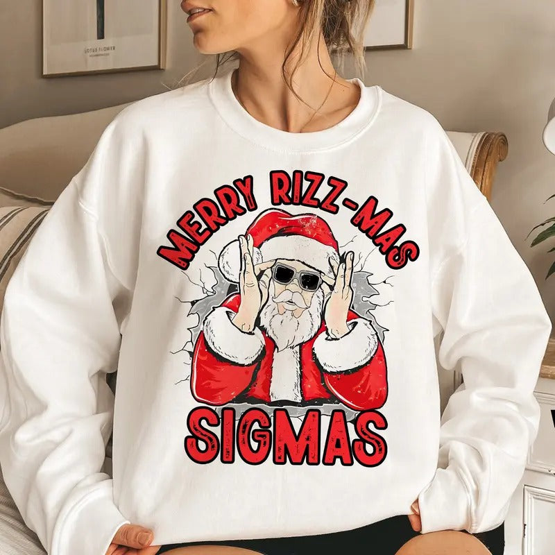 Merry Rizz Mas Sigmas Santa Funny Christmas Sweatshirt, Funny Santa Claus Sweatshirt, Funny Teenager Xmas Rizz, Rizzmas Santa Sweatshirt style 02