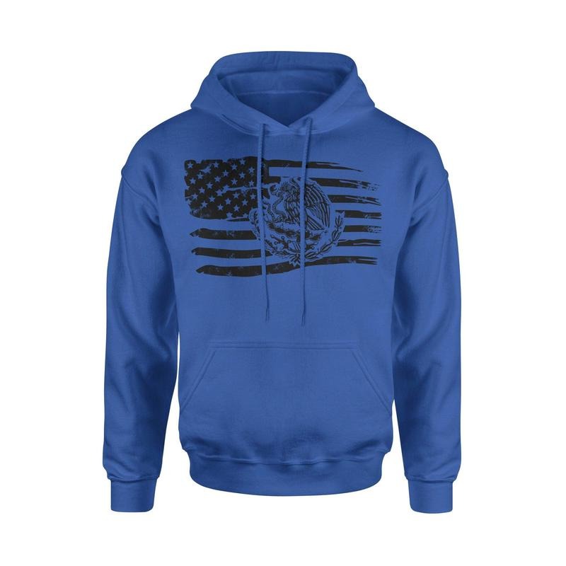 Mexican American Flag Hoodie Sweatshirt - Cotton Fabric, Hooded Design, Front Pocket, Breathable, Suitable for Men