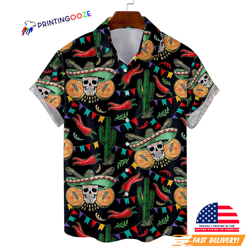 Mexico Skull Cinco De Mayo Chilli And Cactus Hawaiian Shirt