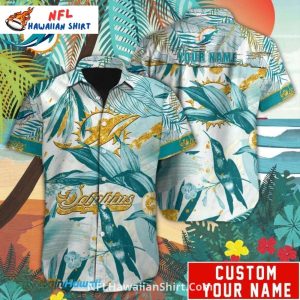 Miami Dolphins Aloha Shirt Golden Tropical Birds Print
