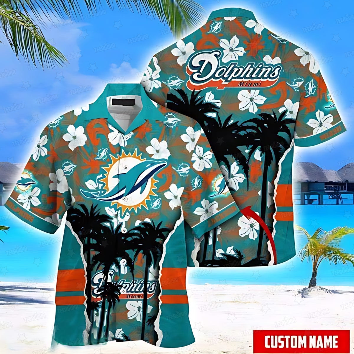 Miami Dolphins Hawaiian Shirt Hibiscus Sunset Design 406835