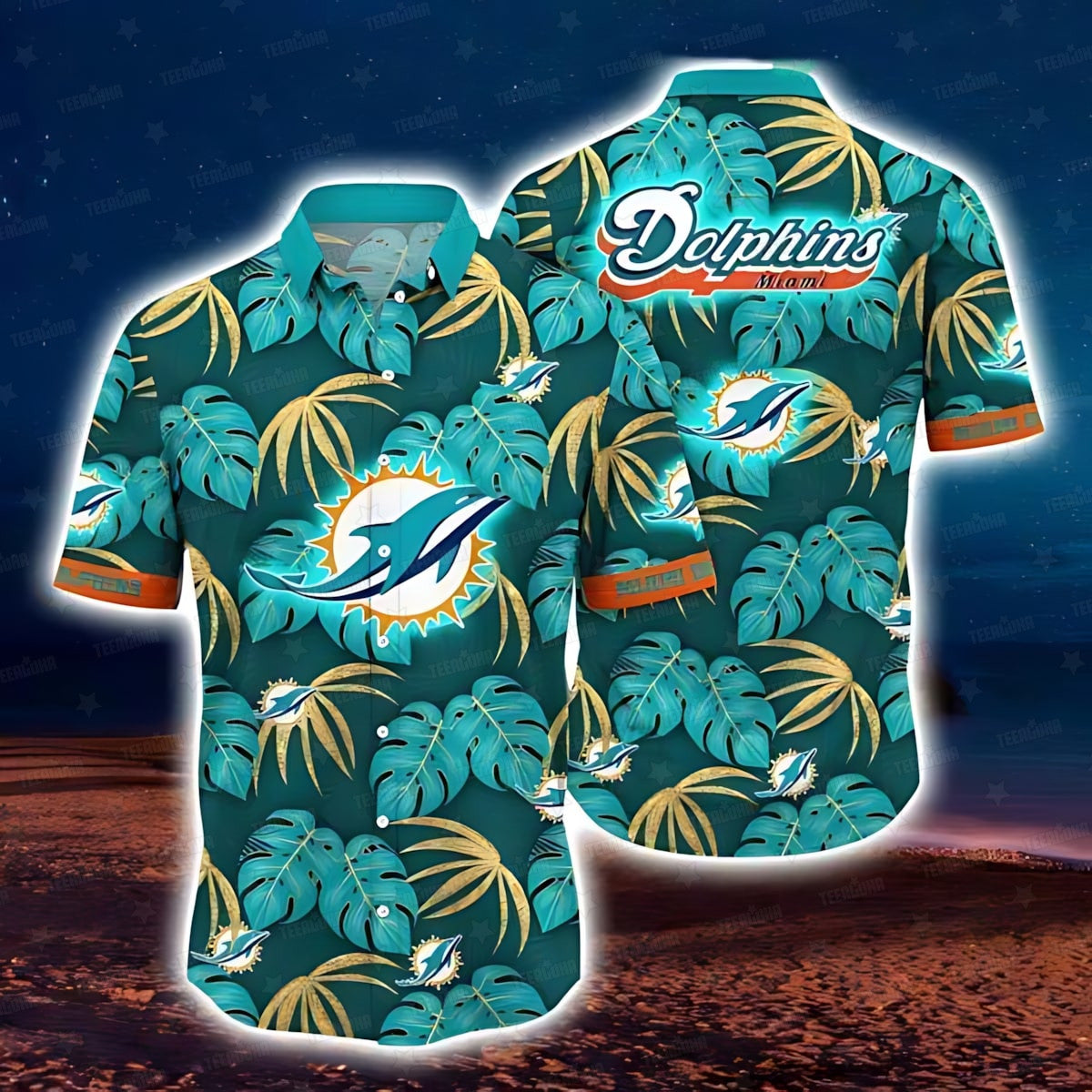 Miami Dolphins Hawaiian Shirt Palm Paradise Design 386404